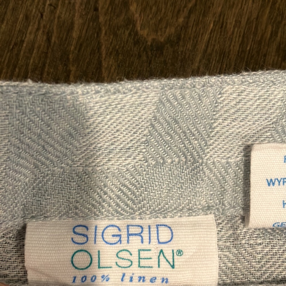 M SIGRID OLSEN LINEN GRAY-BLUE & SILVER-WHITE TOP IN GOOD USED CONDITION - Picture 6 of 12
